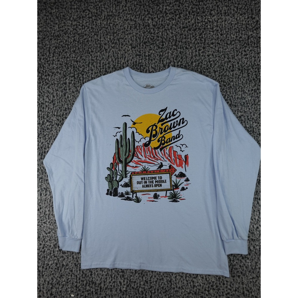 Zac Brown Band Tour Shirt Mens Large Light Blue Excellent 2022 Out In The Middle